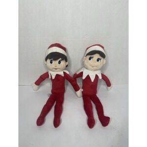 CCA&B LOT 2 Elf on the Shelf Boy Doll & Girl Red Plush Stuffed Christmas Toy 14"